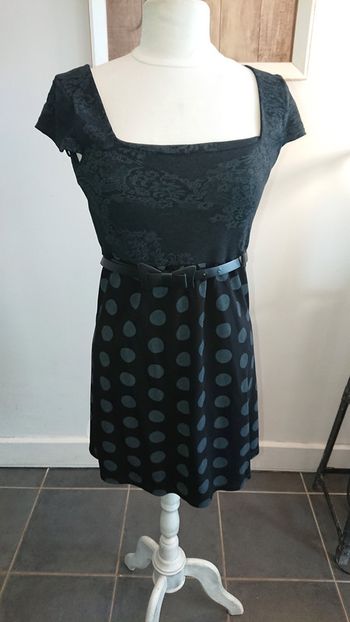 robe tunique noir et grise à pois t 38