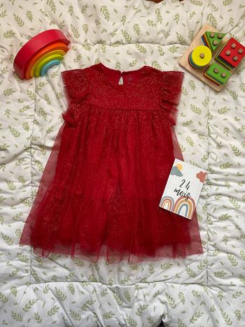robe manches courtes en tulle rouge à paillettes avec doublure 23 mois tex