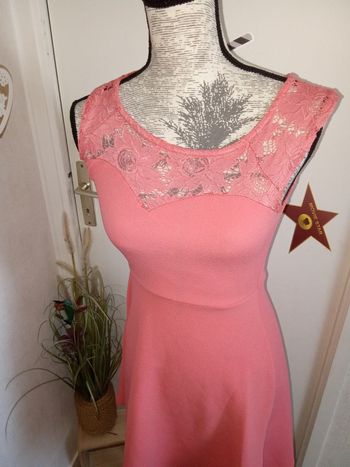 Robe débardeur mi saison, été cérémonie rose, dentelle, col rond, taille 36 ou S