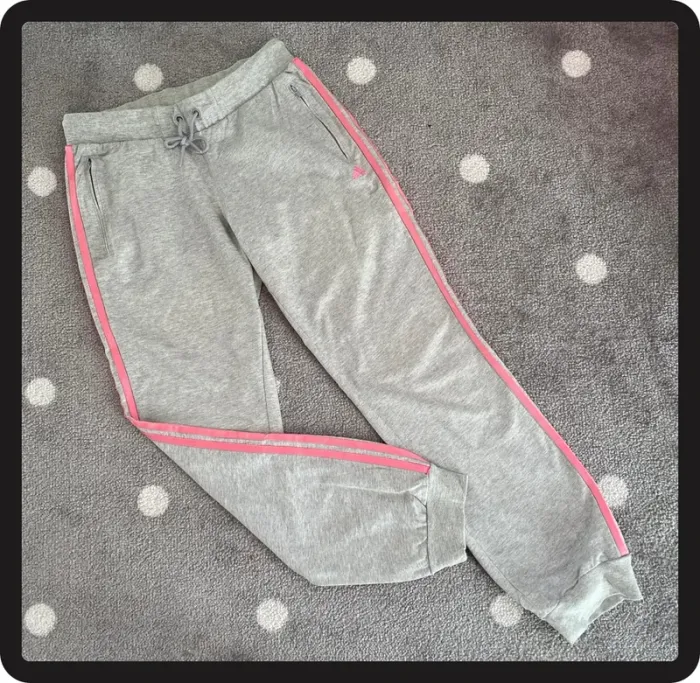 Adidas Pantalon Sport Gris Bande rose Taille 36/38/S