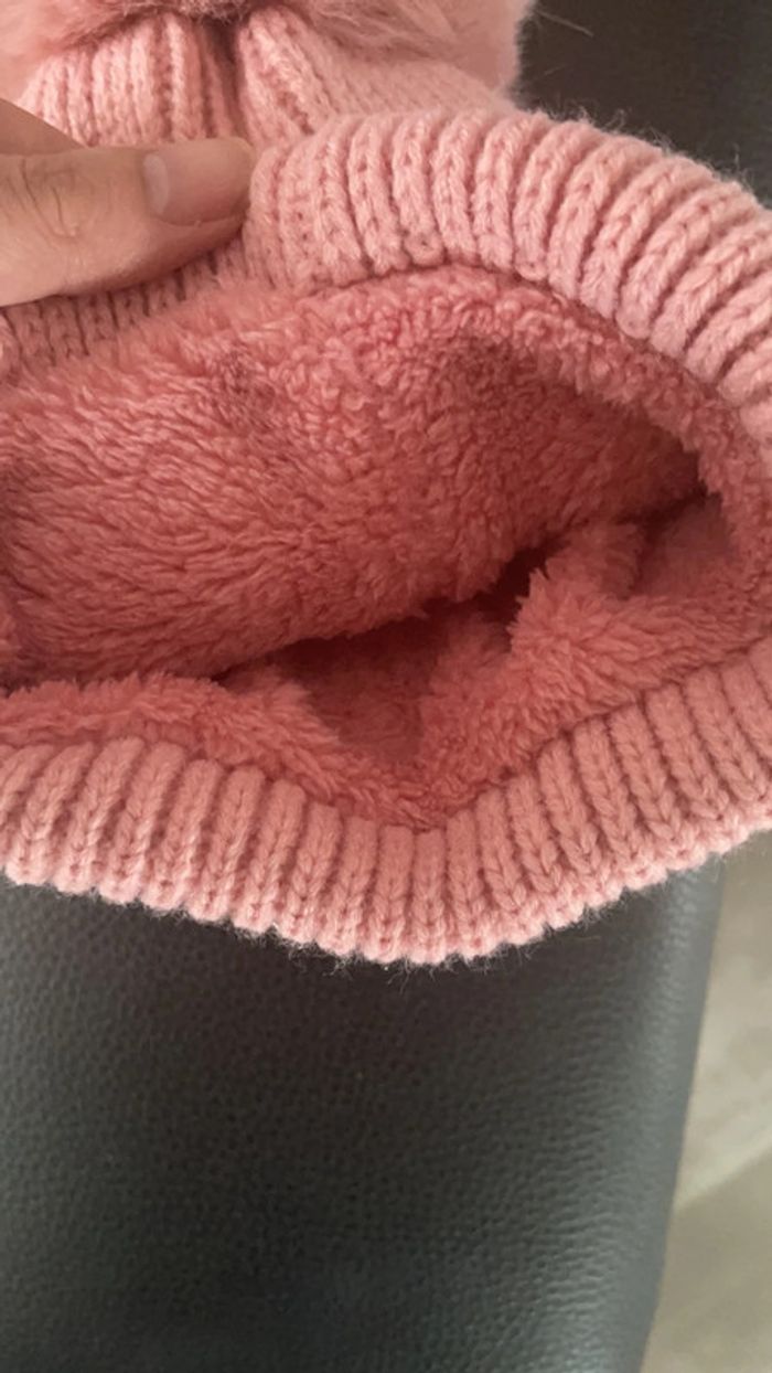 Bonnet fille rose pompon - photo numéro 3