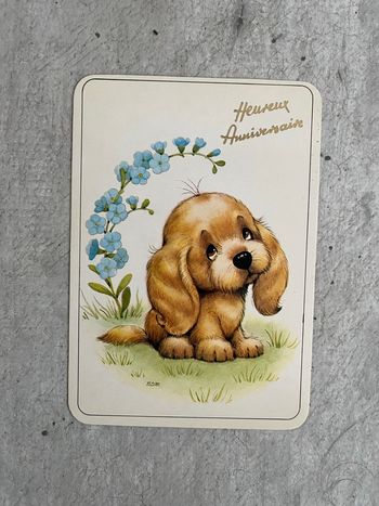 Cartes heureux anniversaire chien fleurs bleue