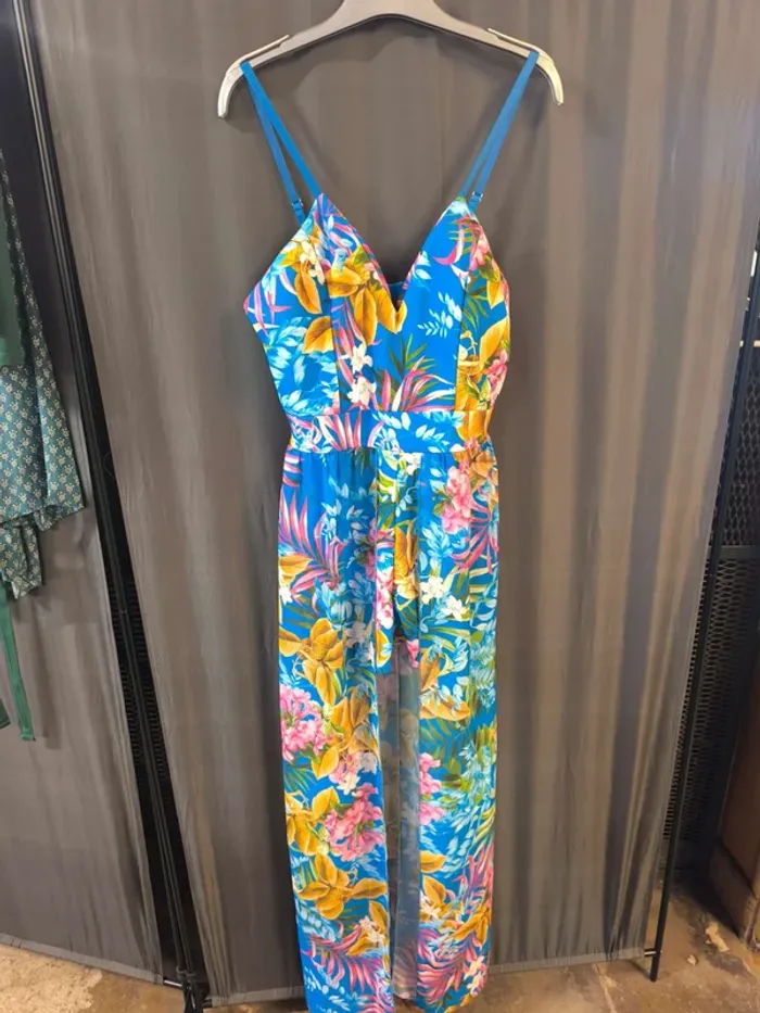 304176 combishort bleu fleurie femme M sans marque