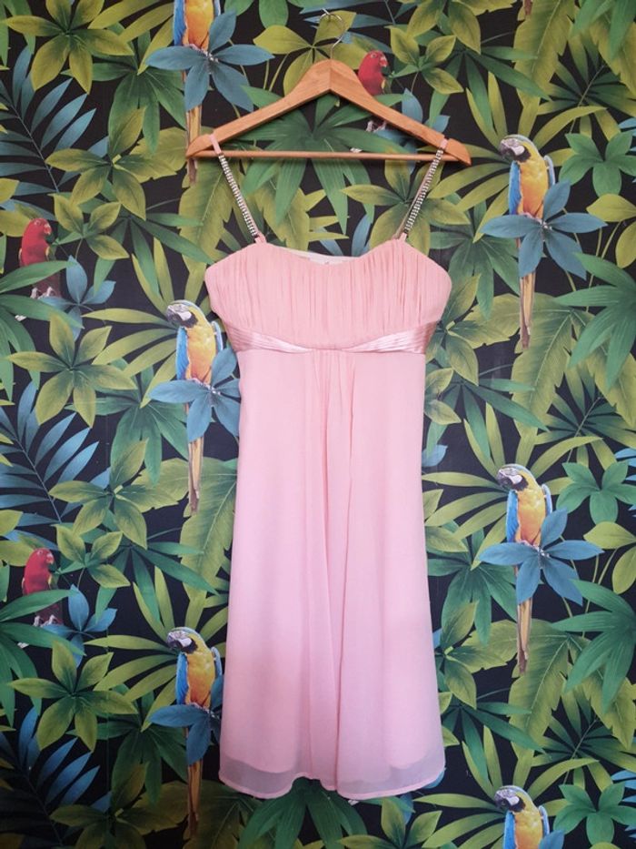 Robe bustier cocktail, soirée rose strass
