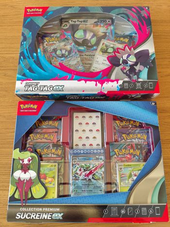 Lot 2 coffrets cartes Pokémon Sucreine ex Tag Tag Origine perdue EV3 EV4 EV5 EV6