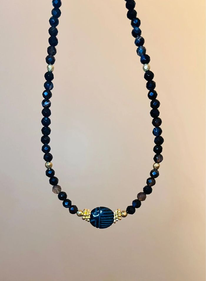 Collier amulette scarabée Onyx et Agate noirs - photo numéro 3