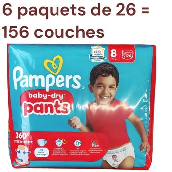 Lot de  156 Couches Pampers Baby Dry  Pants 19 + KG  Taille  8 Neuf
