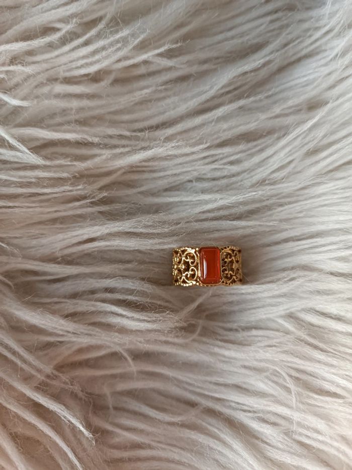 Bague dorée en acier inoxydable et réglable pierre incrustée Satine En très bon état - photo numéro 2