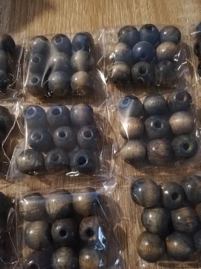 Perles en bois bleu marron ronde - photo numéro 3