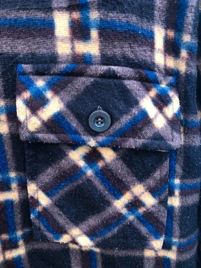 Lumberjack Flannel Plaid Polaire shirt chemise brown blue Mens XL - photo numéro 4