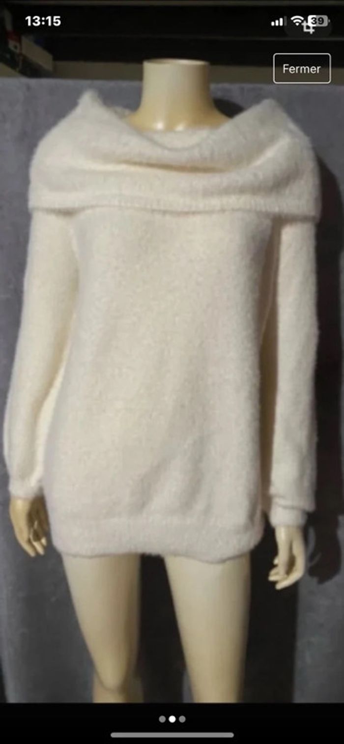 Pull blanc avec grand col doux a poile Primark taille S - photo numéro 2