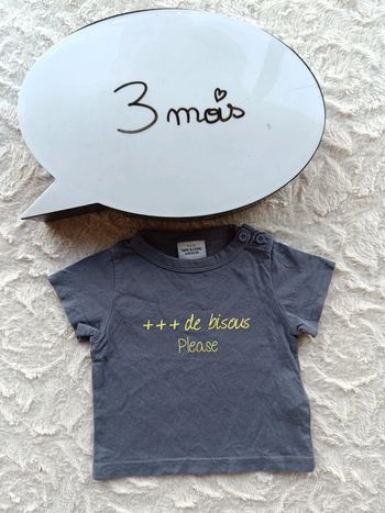 Tee shirt chemise manches courtes Garçon 3 mois + de bisous please Tao 100% coton