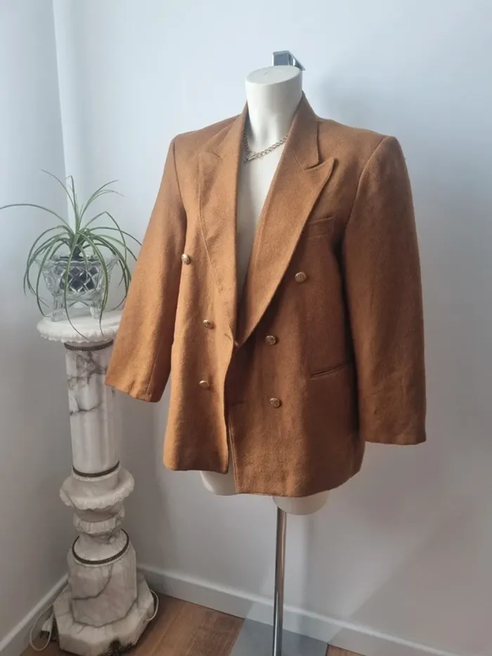 Veste blazer marron en cachemire et laine vintage - photo numéro 12