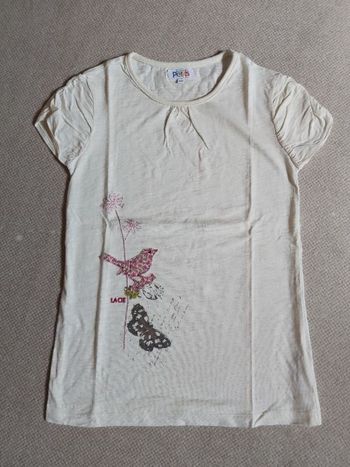 Tee-shirt manches courtes crème avec oiseau en liberty 12 ans - La Cie des petits