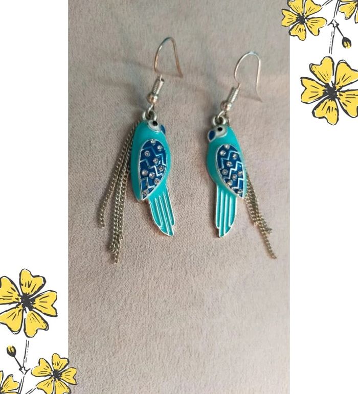 Boucles d’oreilles perroquet bleu & turquoise – Fantaisie originale - photo numéro 5