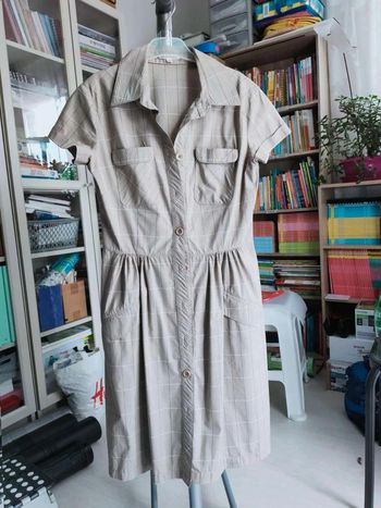 Robe  chemise Machka à  carreaux  beige,  taille 36,  allure casual  chic