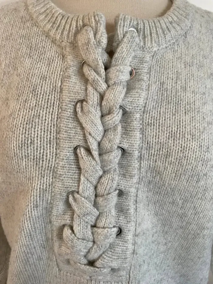 Pull gris clair laine cosy à lacets - photo numéro 5