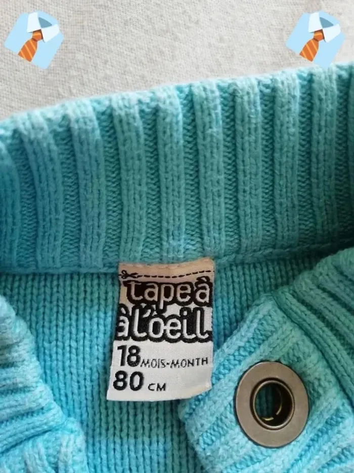 Gilet Bleu Clair à Boutons-Pression "Tape à l'Oeil" - Taille 18 Mois - photo numéro 3