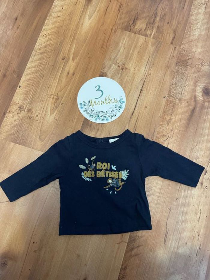 T-shirt manches longues bleu taille 3 mois
