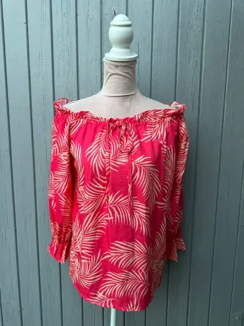Haut été manches longues léger fluide coloré fleuri fushia