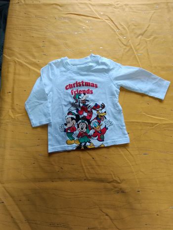Tee-shirt manches longues Mickey Noël Disney 6 mois Neuf