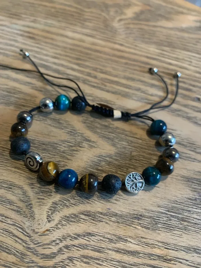 Bracelet réglable œil de tigre marron et bleu - photo numéro 2