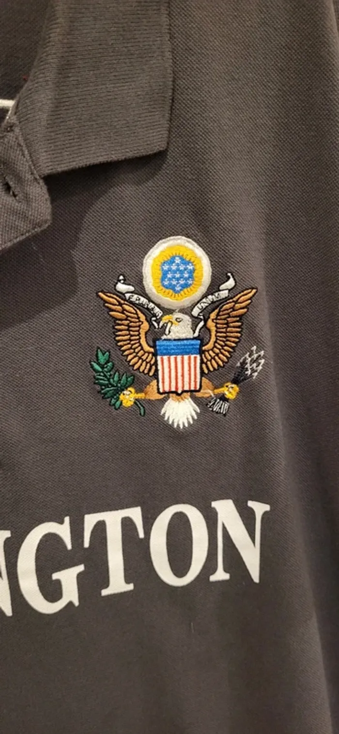 Polo Robin Ruth Washington USA XL brodé drapeau américain vintage - Gris - photo numéro 3