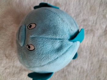 Doudou poisson rond bleu