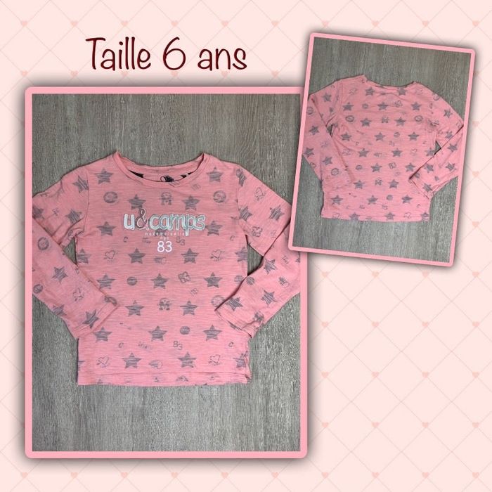 T-shirt ML rose avec étoiles - taille 6 ans