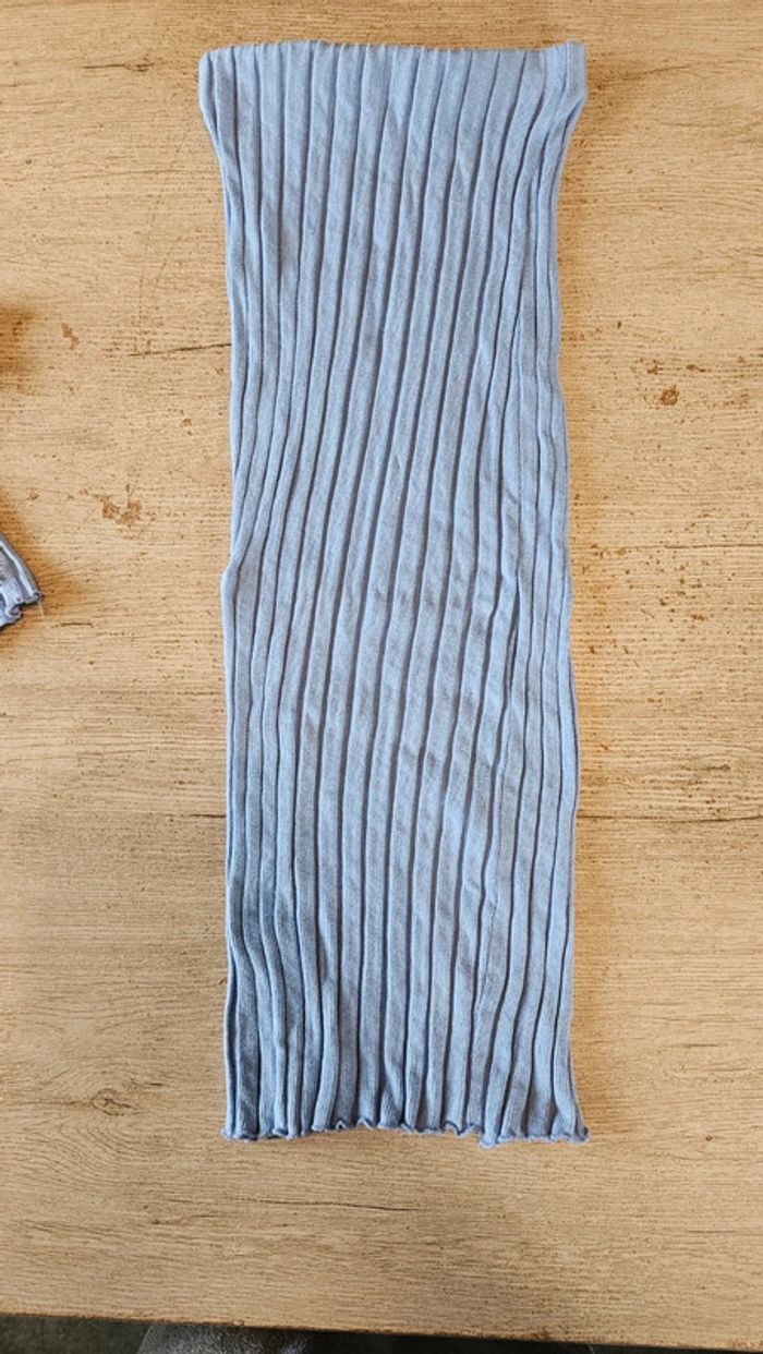 Ensemble croc top et jupe longue cotellé, bleu clair, Zara, taille M - photo numéro 6