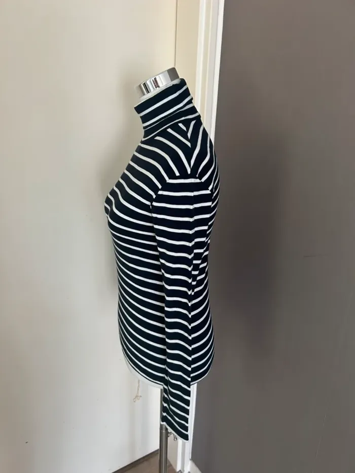 Petit bateau, T-shirt manches longues  taille XS Col roulé/marinière Bleu marine, rayé blanc - photo numéro 2