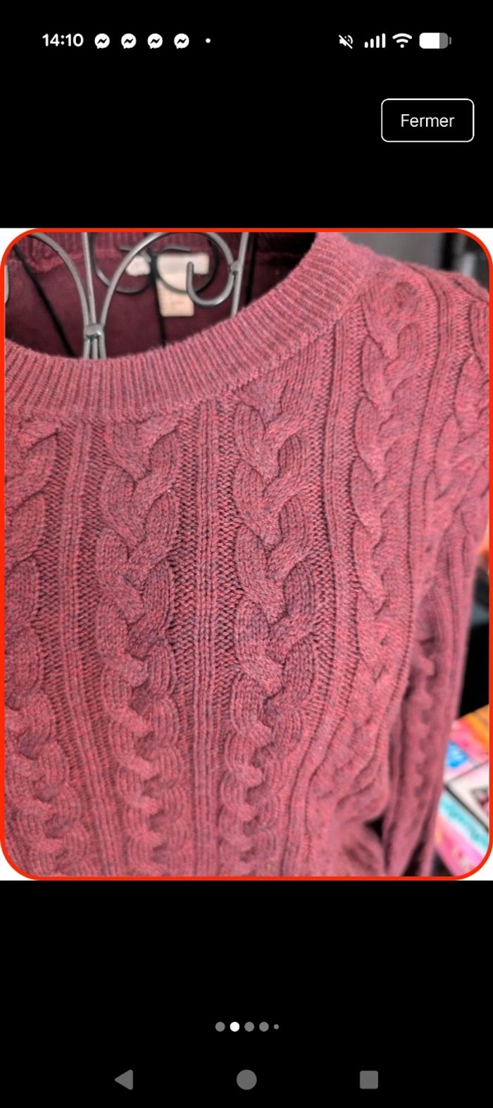 Pull en maille torsadée bordeaux H&M - Taille S en très bon état - photo numéro 2