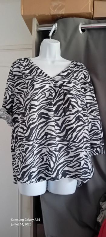 Blouse légère manches 3/4 réglables col V avec poche imprimé zèbre femme xl yessica