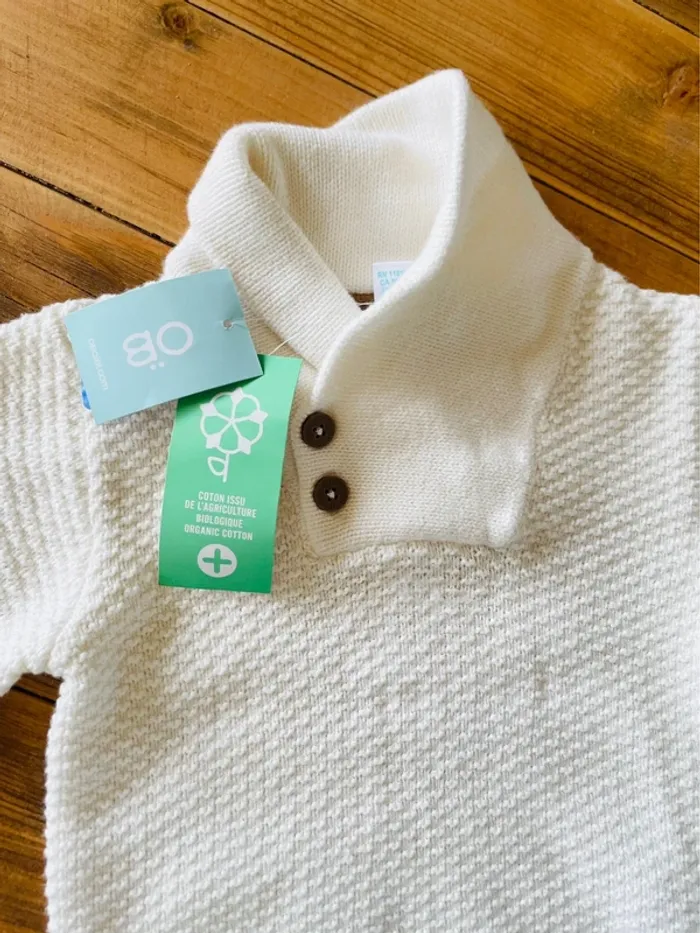 Pull en mailles écrues, col cheminée 12 mois - photo numéro 2