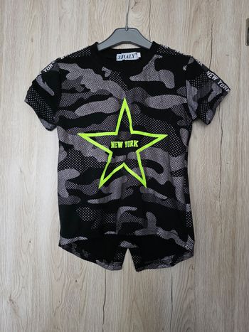 TEE-SHIRT GARÇON NEW YORK ÉTOILE JAUNE FLUORESCENT TAILLE 8ANS