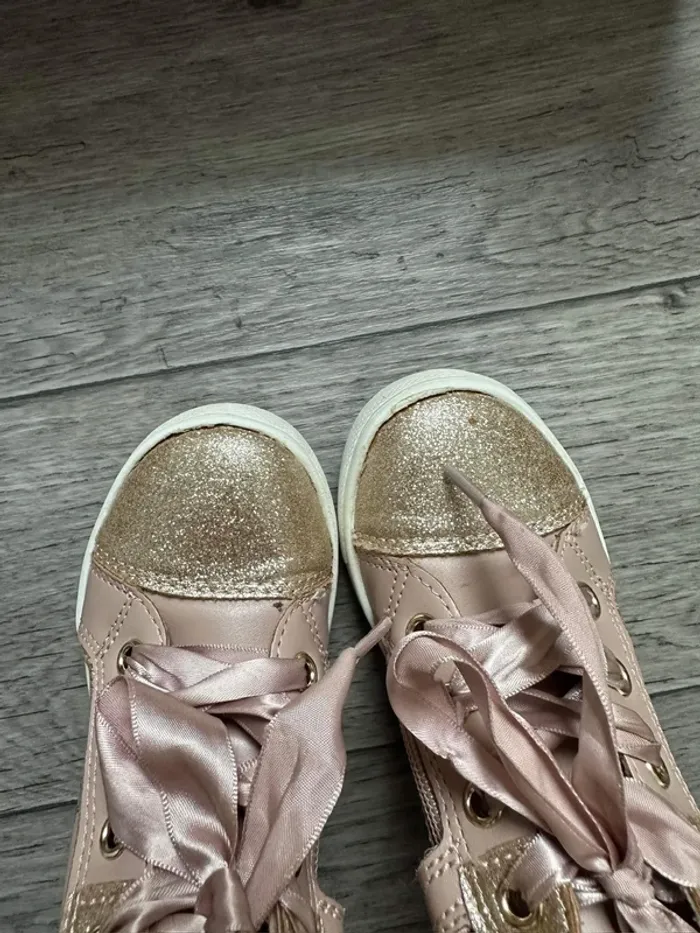 Baskets Friboo Disney princesses Rose pastel / lacets rubans /  paillettes dorées - photo numéro 3