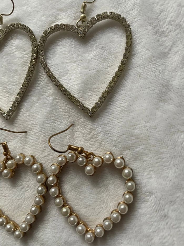 Boucles d’oreilles cœur perles et strass - photo numéro 2