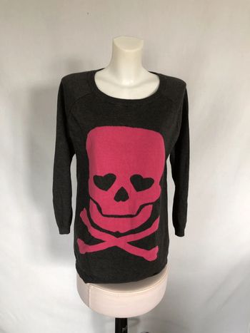 Pull H&M gris foncé « Crâne » taille 38 40 excellent état