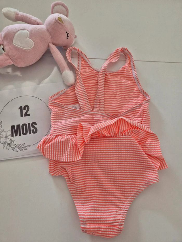Maillot de bain 1 pièce bébé 12 mois La redoute neuf rose orangé - photo numéro 5