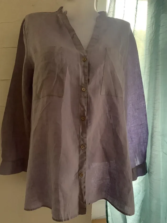 Chemise Zara en lin couleur lilas taille XL - photo numéro 2