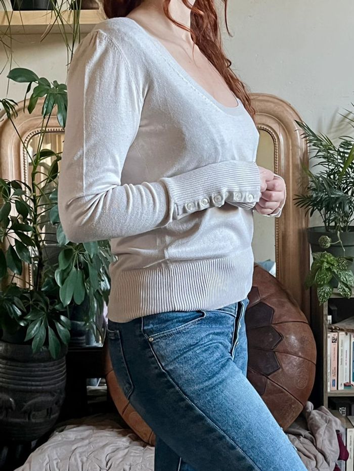 Haut fluide manche longue grand décolleté rond - blanc crème - photo numéro 13