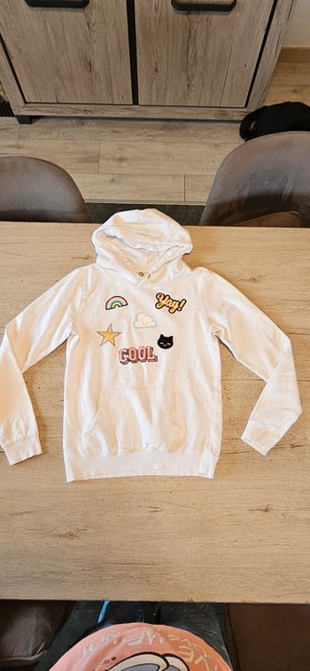 Pull blanc à manches longues et à capuche, H&M L.O.G.G., taille 14ans/170