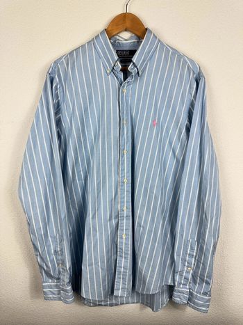 Chemise Ralph Lauren rayé - bleu / Blanc - logo rose - taille XL