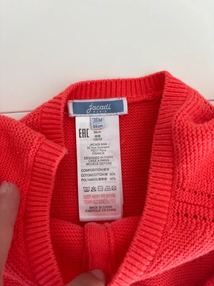 Jacadi – Gilet rouge corail fille 36 mois - photo numéro 2