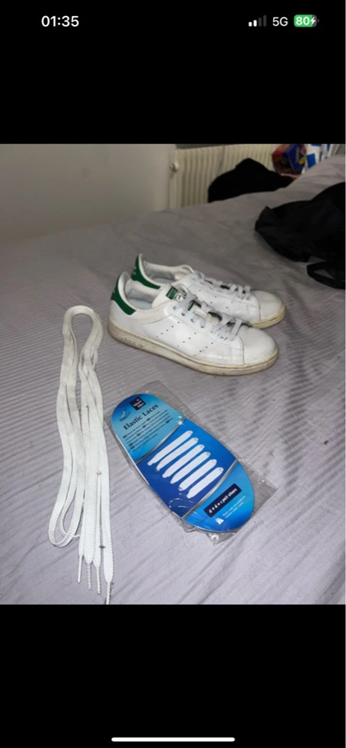 Basket adidas Stan smith blanc et vert taille 39 1/3 - photo numéro 2