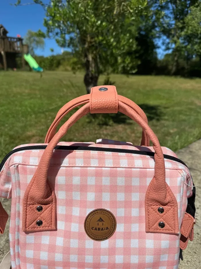 Sac à dos Cabaïa Édition limitée Patna Vichy rose avec ses deux pochettes - photo numéro 5