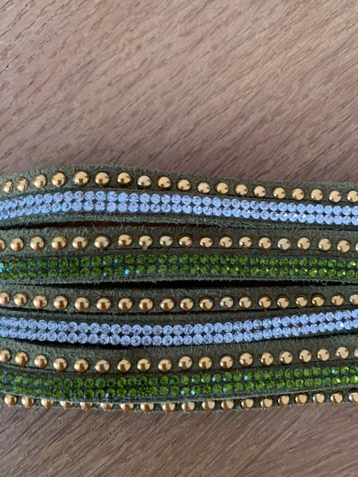 Bracelet multi-rangs kaki et doré - photo numéro 4