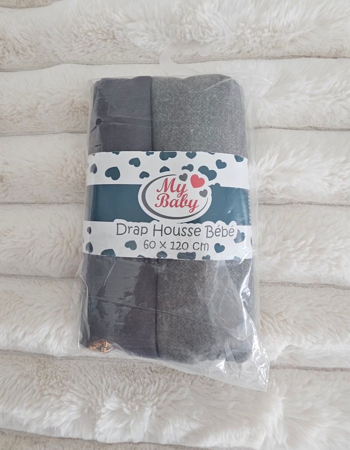 Lot de 2 draps housses 100% coton 60×120 cm Neufs