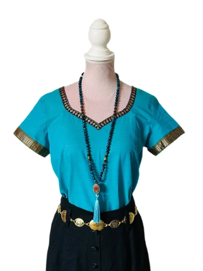 🩵🦋Blouse artisanale T.36 indienne bohème chic ethnique Bohemian Pondicherry cotton blouse🦋🩵 - photo numéro 4