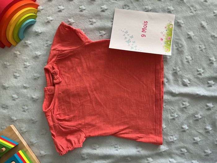 teeshirt manches courtes noeud au col rose 9 mois tex - photo numéro 3